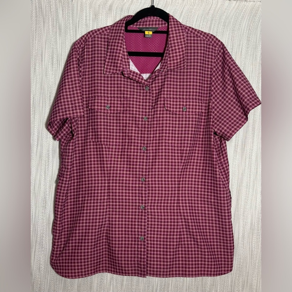 Eddie Bauer Women's Burgundy Plaid Button Down Shirt